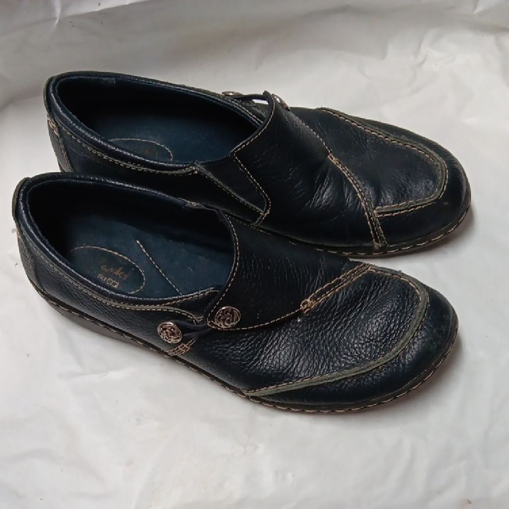 Clarks Collection Special Edition Slip-On Women's Navy Blue Leather Loafers Sz 9